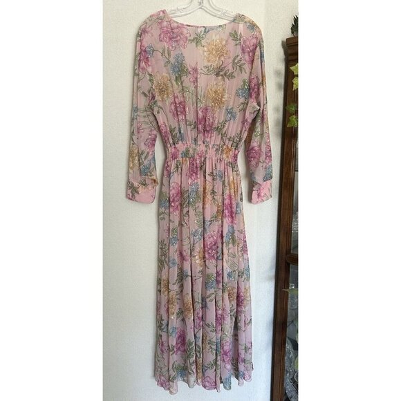 Alexa B Nites Maxi Dress Womens 16 Pink Sheer Floral Fairy Cottagecore Surplice - Picture 2 of 8